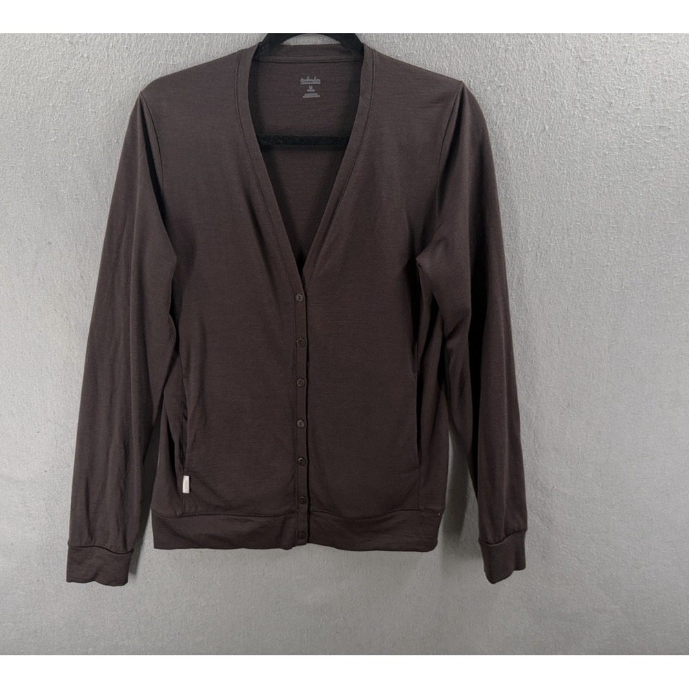 Icebreaker Villa 200 Sweater Womens M Brown Merino Wool Button Super Fine Lite
